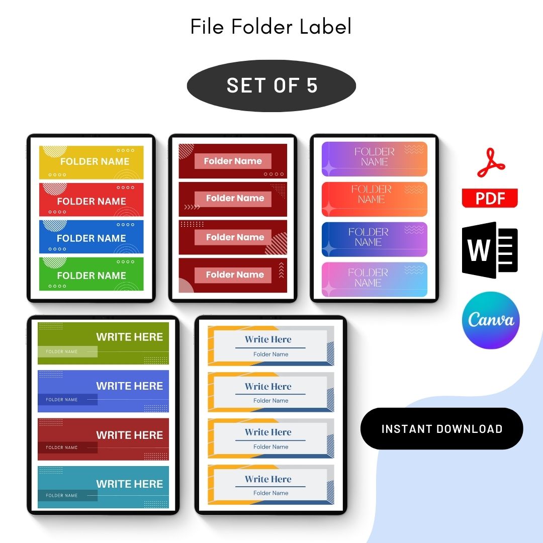 professional file folder labels template | printable & editable